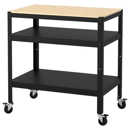 Стол-тележка, черный/сосновая фанера 85x55 см IKEA BROR БРУР 703.828.16
