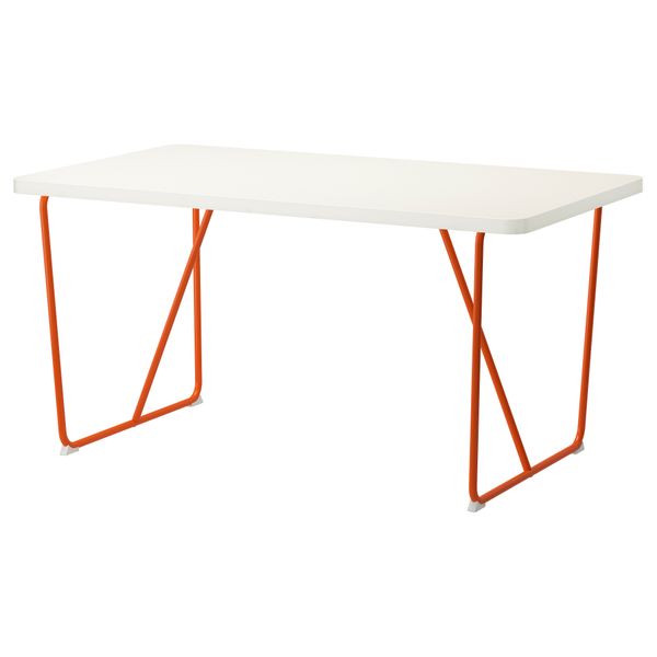 Стол РЮДЕБЭКК, белый оранжевый, Бэккарид белый оранжевый (150x78 см) - фото 1