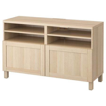 Тумба под ТВ, с дверцами БЕСТО, Ханвикен под беленый дуб (120x40x74 см)
