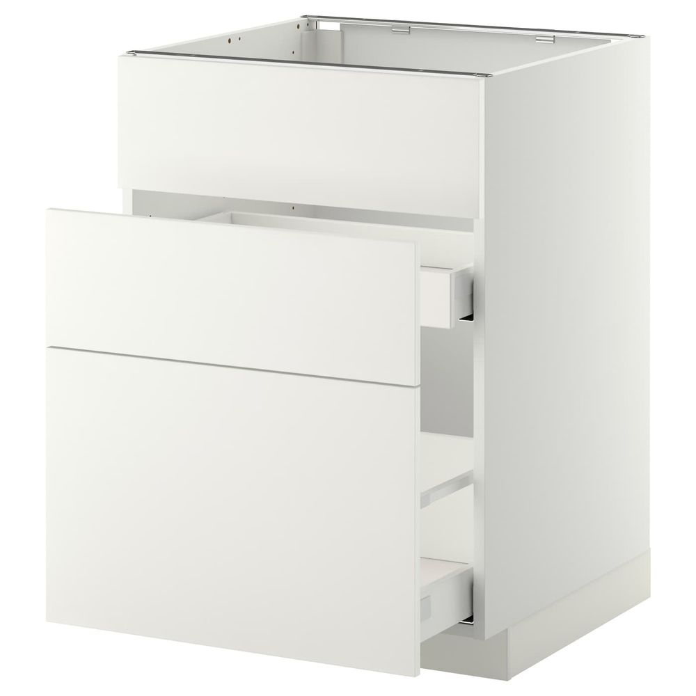 Напольный шкаф под мойку + 3 фронтальных панели/2ящ, белый/Хэггеби белый 60x60 см IKEA METOD МЕТОД / MAXIMERA МАКСИМЕРА - схема-чертеж с размерами
