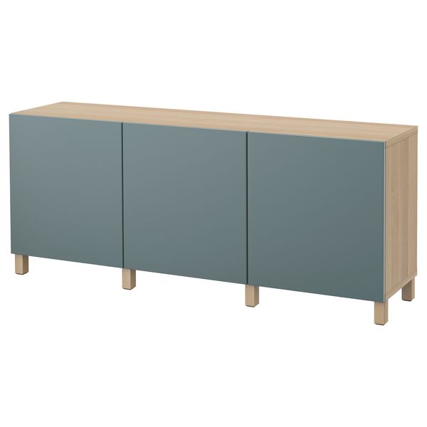 Комбинация для хранения с дверцами БЕСТО, под беленый дуб, Вальвикен серо-бирюзовый (180x40x74 см) - фото 1