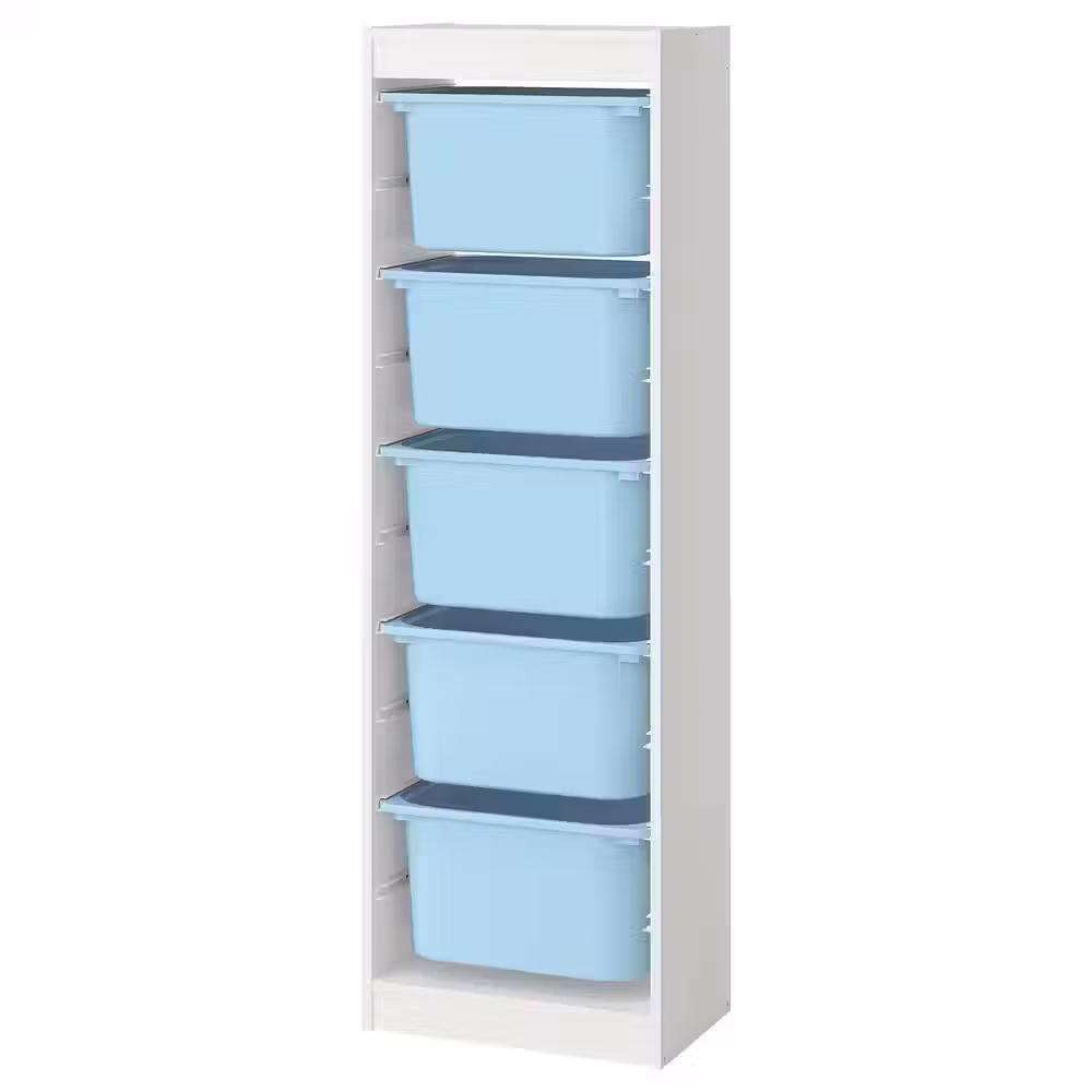 TROFAST Комбинация д/хранения+контейнеры - белый/голубой 46x30x145 см - фото 1