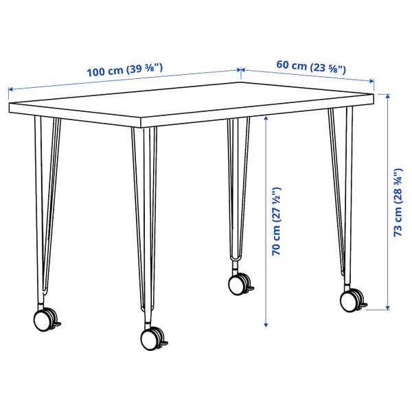 Письменный стол, под беленый дуб/белый 100x60 см IKEA LINNMON ЛИННМОН / KRILLE КРИЛЛЕ 994.163.59 - схема-чертеж с размерами