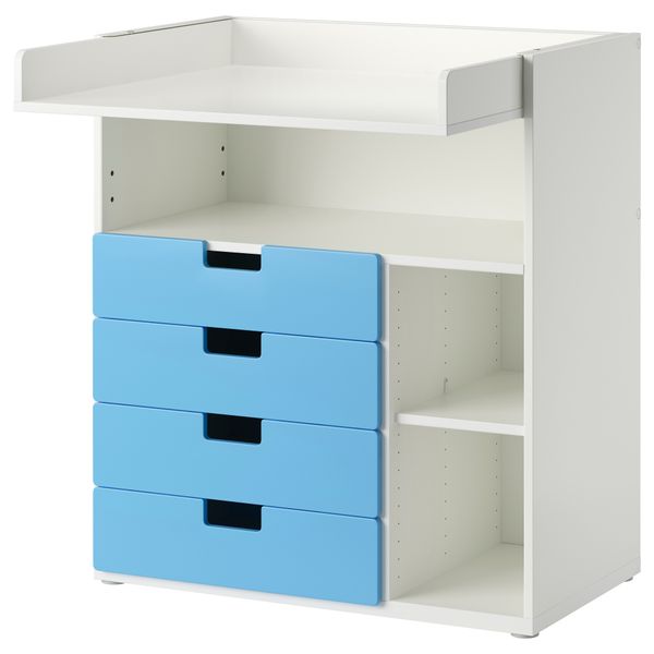 Пеленальный столик с 4 ящиками СТУВА, белый, синий (90x79x102 см) - фото 1
