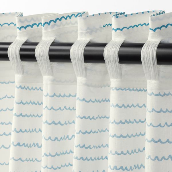 Гардины с прихватом, 2 шт., орнамент «волны/корабли»/синий 120x300 см IKEA UPPTÅG УППТОГ 204.402.77 - фото 3