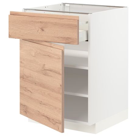 Напольный шкаф с ящиком/дверцей, белый/Воксторп под дуб 60x60 см IKEA METOD МЕТОД / MAXIMERA МАКСИМЕРА 094.459.31