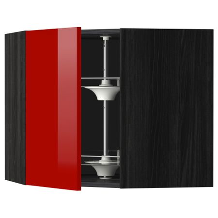 Угловой навесной шкаф с вращающейся секцией МЕТОД, черный, Рингульт красный