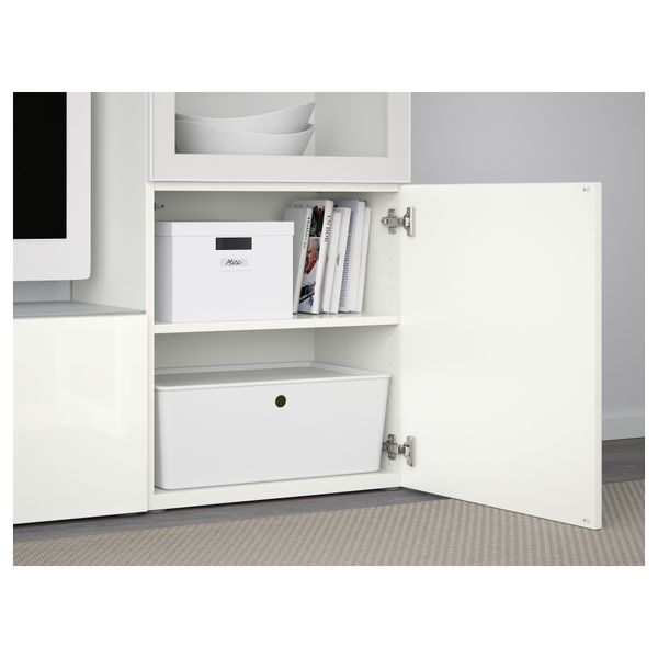 Шкаф для ТВ, комбинированный, стекляные дверцы БЕСТО, белый, Сельсвикен глянцевый/белый прозрачное стекло (240x40x128 см) - фото 3