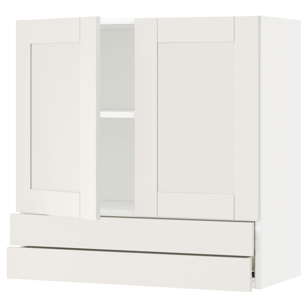 Навесной шкаф, 2 дверцы, 2 ящика МЕТОД / ФОРВАРА, белый, Сэведаль белый - схема-чертеж с размерами