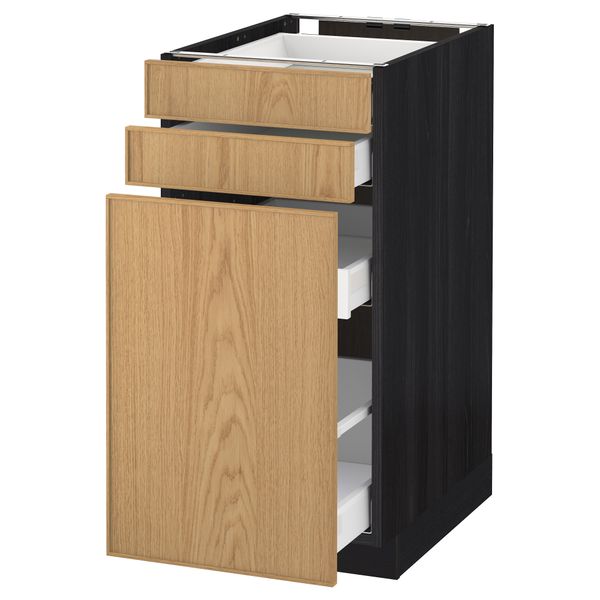 Напольный шкаф с выдвижными модулями, 2 фронтальные панели МЕТОД / МАКСИМЕРА, черный, Экестад дуб - схема-чертеж с размерами