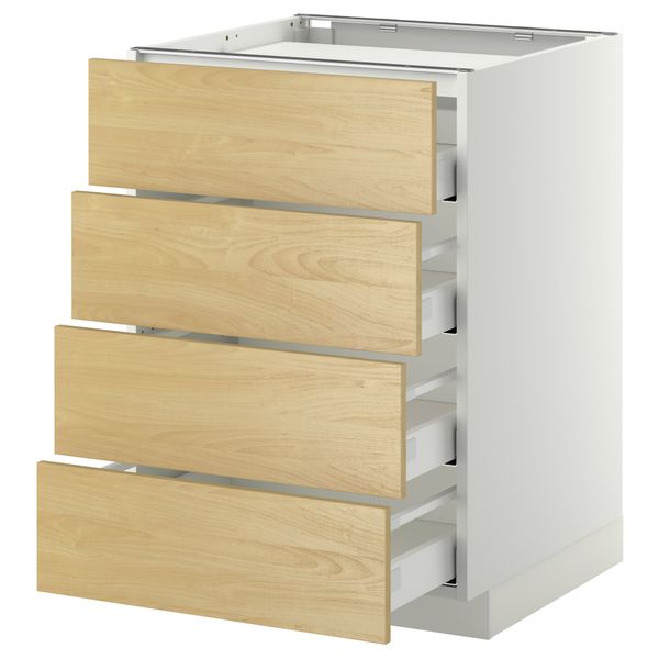 Напольный шкаф, 4 фронтальных панели, 4 ящика МЕТОД / МАКСИМЕРА, белый, Тингсрид береза - фото 1