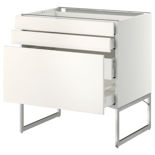 Напольный шкаф 3 фронтальных панели, 2 нижних, 2 средних ящика МЕТОД / МАКСИМЕРА, белый, Веддинге белый - схема-чертеж с размерами