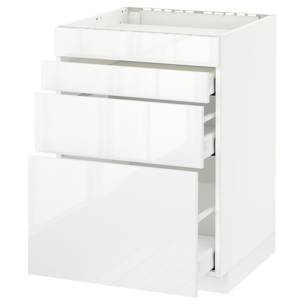 Напольный шкаф для духовки, 4фасада, 3 ящика МЕТОД / МАКСИМЕРА, белый, Рингульт белый - схема-чертеж с размерами