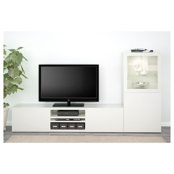 Шкаф для ТВ, комбинированный, стекляные дверцы БЕСТО, Лаппвикен, Синдвик белый прозрачное стекло (240x40x128 см) - фото 2