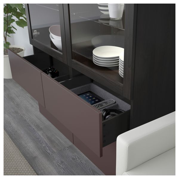 Комбинация для хранения со стеклянными дверцами БЕСТО, черно-коричневый, Вальвикен темно-коричневый, прозрачное стекло - схема-чертеж с размерами