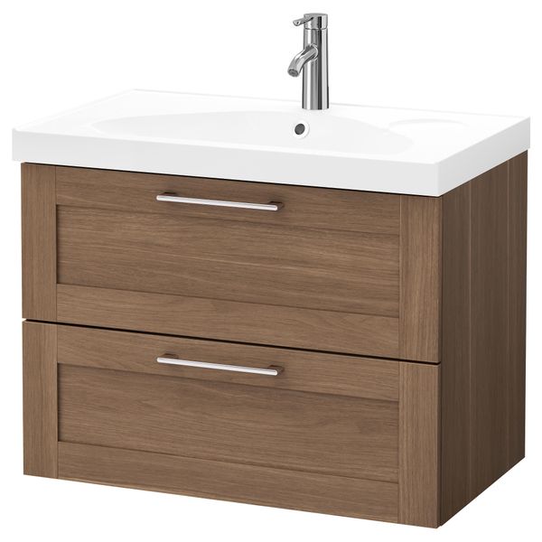 Шкаф для раковины с 2 ящиками ГОДМОРГОН / ЭДЕБОВИКЕН, под грецкий орех (80x49x64 см) - фото 2