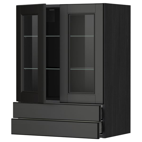 Навесной шкаф, 2 стеклянные дверцы, 2 ящика МЕТОД / МАКСИМЕРА, черный, Лаксарби черно-коричневый - схема-чертеж с размерами