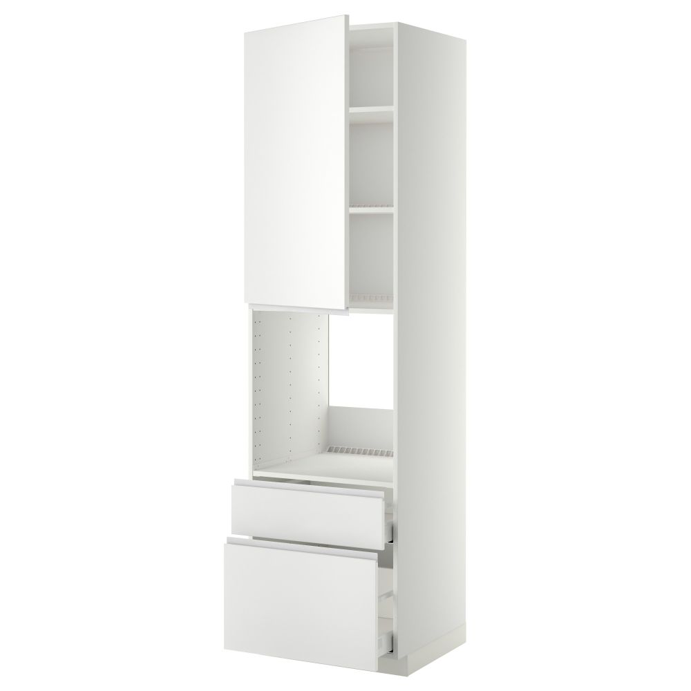 Высокий шкаф для духовки + дверь, 2 ящика МЕТОД / МАКСИМЕРА, белый, Нодста белый - фото 1
