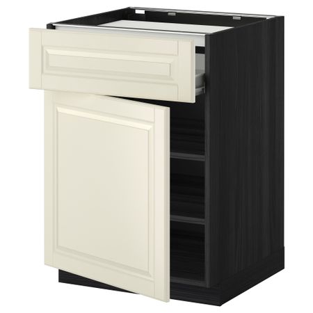 Напольный шкаф для варочной панели, ящик, полка, дверцы МЕТОД / ФОРВАРА, черный, Будбин белый с оттенком (60x60 см)