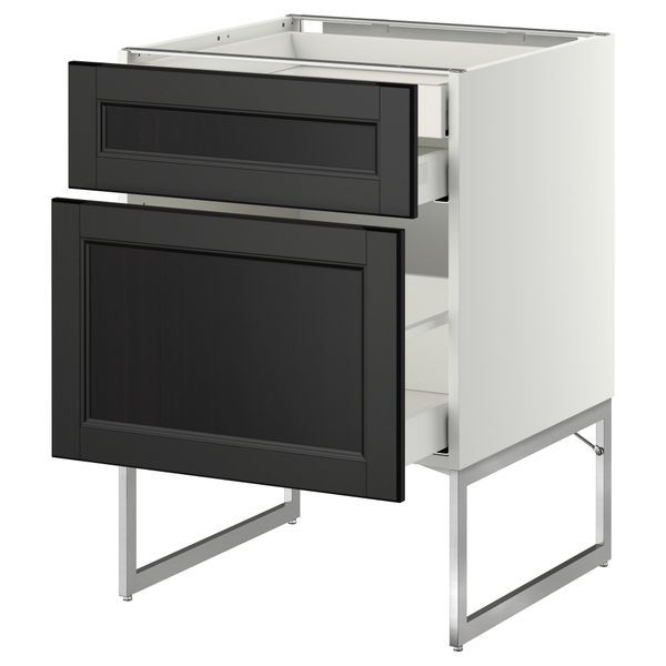 Напольный шкаф 2 фронтальных панели, 2 нижних,1 встроенный ящик МЕТОД / МАКСИМЕРА, белый, Лаксарби черно-коричневый - схема-чертеж с размерами