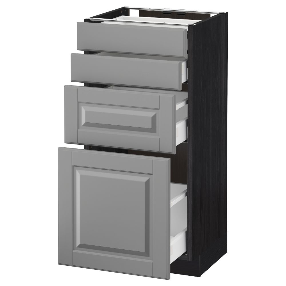 Напольный шкаф 4 фронтальных панели, 4 ящика МЕТОД / МАКСИМЕРА, черный, Будбин серый - схема-чертеж с размерами