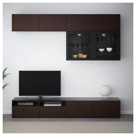 Шкаф для ТВ, комбинированный, стекляные дверцы БЕСТО, черно-коричневый Синдвик, Инвикен черно-коричневый прозрачное стекло