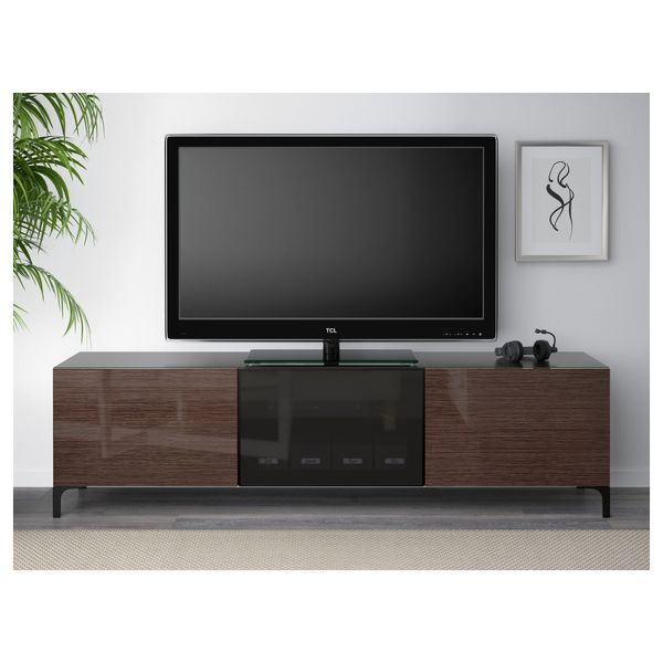 Тумба под ТВ с ящиками и дверцей БЕСТО, черно-коричневый, Сельсвикен глянцевый/коричневый дымчат стекло (180x40x48 см) - схема-чертеж с размерами