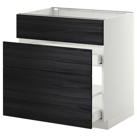 Напольный шкаф под мойку + 3 фронтальных панели/2ящ, белый, Тингсрид черный 80x60 см IKEA МЕТОД / МАКСИМЕРА 692.348.41