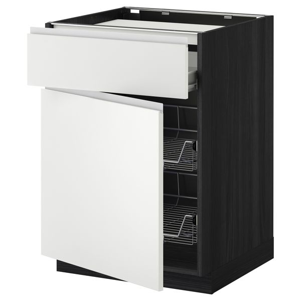 Напольный шкаф для варочной панели, ящик, 2 проволочных корзины МЕТОД / ФОРВАРА, черный, Нодста белый - фото 1