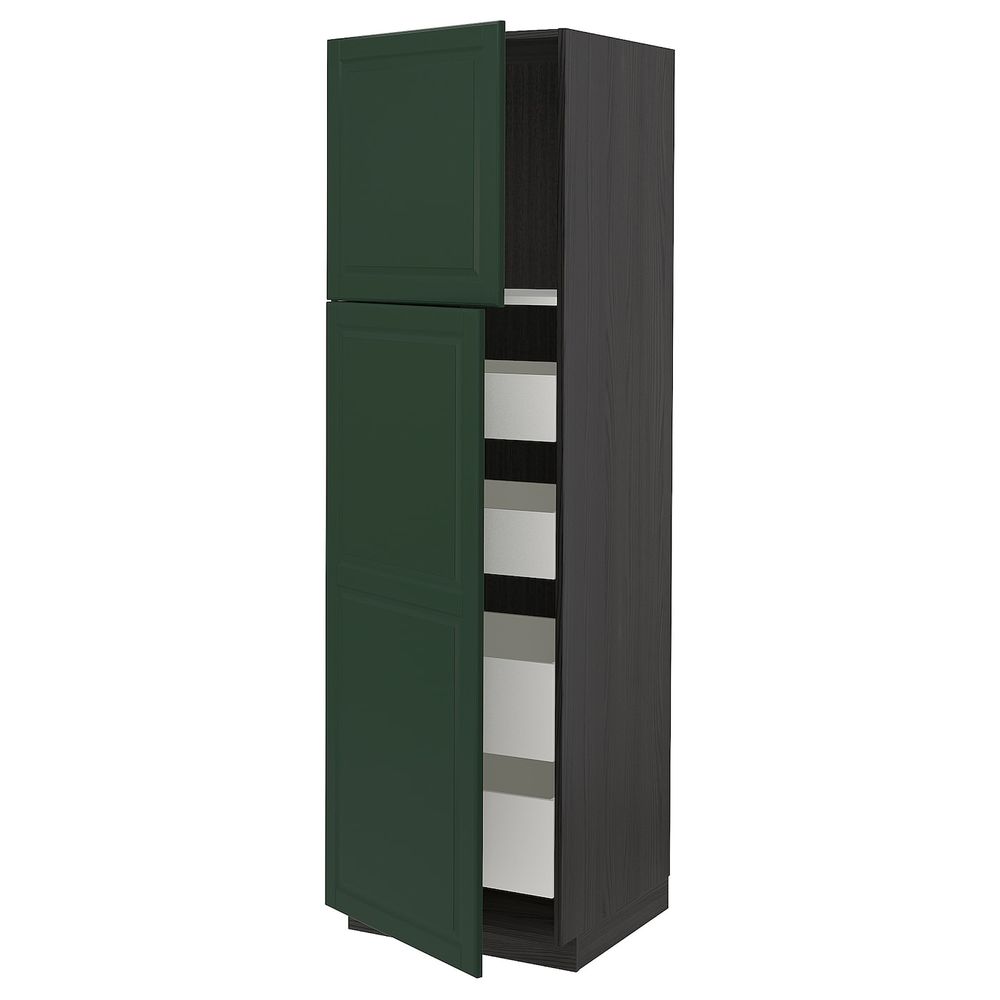 Высокий шкаф/2дверцы/4ящика, черный/Будбин темно-зеленый 60x60x200 см IKEA МЕТОД / МАКСИМЕРА 293.764.32 - схема-чертеж с размерами