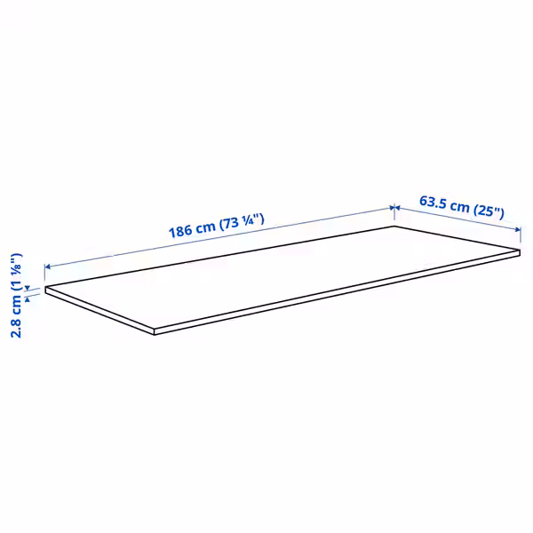 JÄRSTORP ЙЭРСТОРП Столешница - зеленый/ламинат 186x2.8 см - схема-чертеж с размерами