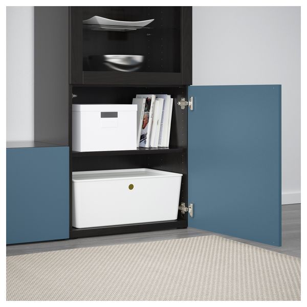 Шкаф для ТВ, комбинированный, стекляные дверцы БЕСТО, черно-коричневый Вальвикен, темно-синий прозрачное стекло (240x40x128 см) - фото 3