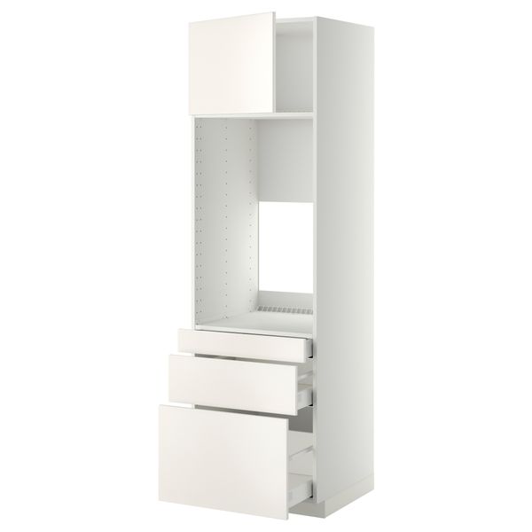 Высокий шкаф для двойной духовки, 3 ящика, дверца МЕТОД / МАКСИМЕРА, белый, Веддинге белый - схема-чертеж с размерами