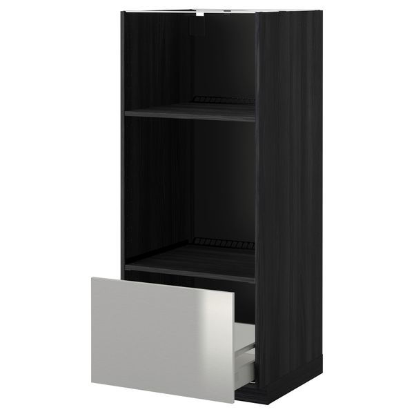 Высокий шкаф с ящиком для духовки/СВЧ МЕТОД / МАКСИМЕРА, черный, Гревста нержавеющ сталь (60x60x140 см) - схема-чертеж с размерами