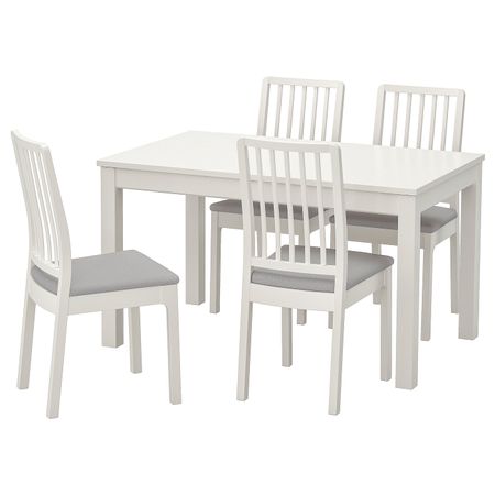 Стол и 4 стула, белый/белый светло-серый 130/190x80 см IKEA LANEBERG ЛАНЕБЕРГ / EKEDALEN ЭКЕДАЛЕН 293.047.94