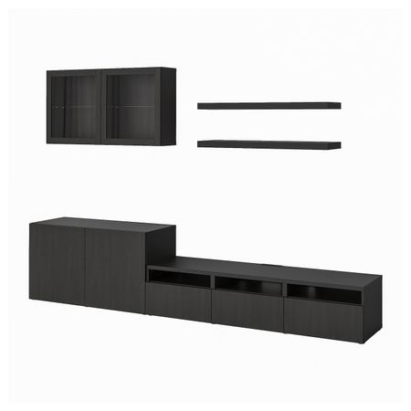 Шкаф для ТВ, комбинация, черно-коричневый 300x42x195 см IKEA BESTÅ БЕСТО / LACK ЛАКК 493.987.39