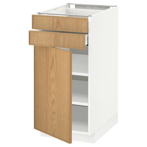 Напольный шкаф с дверцей, 2 ящиками МЕТОД / МАКСИМЕРА, белый, Экестад дуб - схема-чертеж с размерами