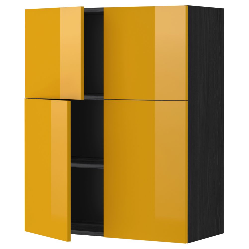 Навесной шкаф с полками, 4 дверцы МЕТОД, черный, Ерста желтый (80x100 см) - схема-чертеж с размерами
