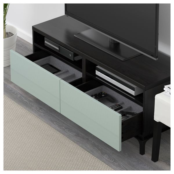 Тумба для ТВ с ящиками БЕСТО, черно-коричневый, Сельсвикен глянцевый/серо-зеленый светлый (120x40x48 см) - фото 3