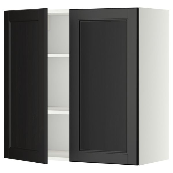Навесной шкаф с полками, 2 дверцы МЕТОД, белый, Лаксарби черно-коричневый - схема-чертеж с размерами