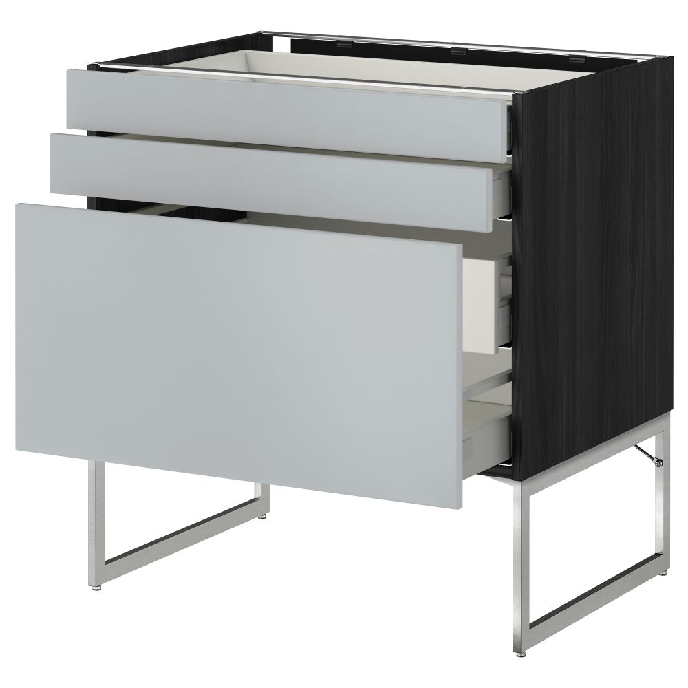 Напольный шкаф 3 фронтальных панели, 2 нижних, 2 средних ящика МЕТОД / МАКСИМЕРА, черный, Веддинге серый - схема-чертеж с размерами