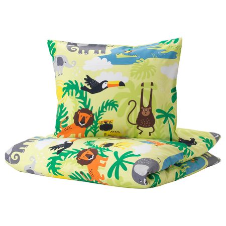 Пододеяльник и 1 наволочка, зверюшка/зеленый 150x200/50x70 см IKEA DJUNGELSKOG ДЬЮНГЕЛЬСКОГ 803.935.22