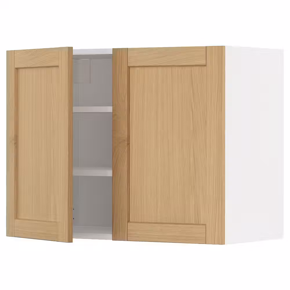 METOD Навесной шкаф с полками/2дверцы - белый/Forsbacka дуб 80x60 см - фото 1