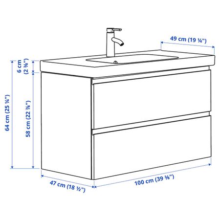 Шкаф для раковины с 2 ящ, глянцевый белый/ДАЛЬШЕР смеситель 83x49x64 см IKEA GODMORGON ГОДМОРГОН / ODENSVIK ОДЕНСВИК 092.928.91