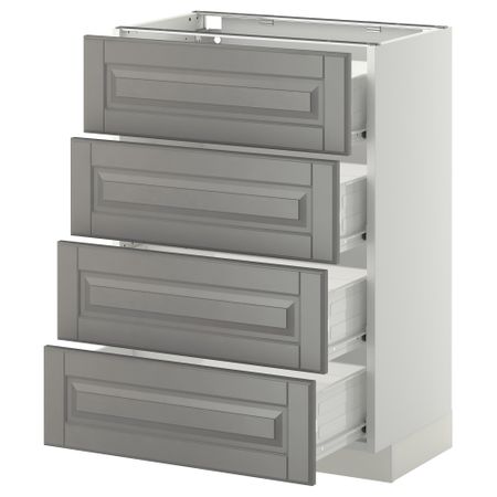 Напольный шкаф 4 фронтальных панели, 4 ящика МЕТОД / ФОРВАРА, белый, Будбин серый