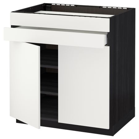 Напольный шкаф для варочной панели, 2 ящика, 2 фасада, 1 ящик МЕТОД / МАКСИМЕРА, черный, Хэггеби белый (80x60 см)