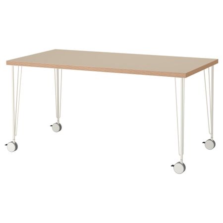 Стол, бежевый, белый, 150x75 см IKEA ЛИННМОН / КРИЛЛЕ 492.793.26