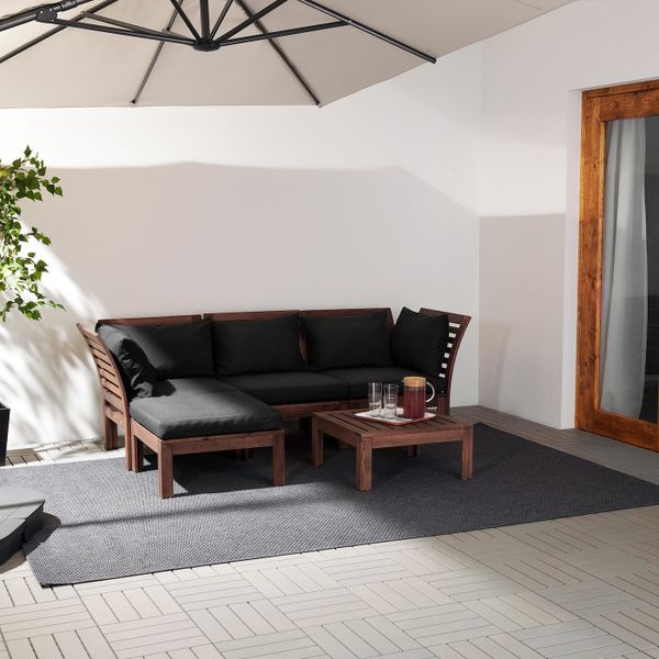 3-местный модульный диван, садовый, с табуретом для ног коричневая морилка/Холло черный 143/223x80x78 см IKEA ЭПЛАРО 492.288.60 - схема-чертеж с размерами