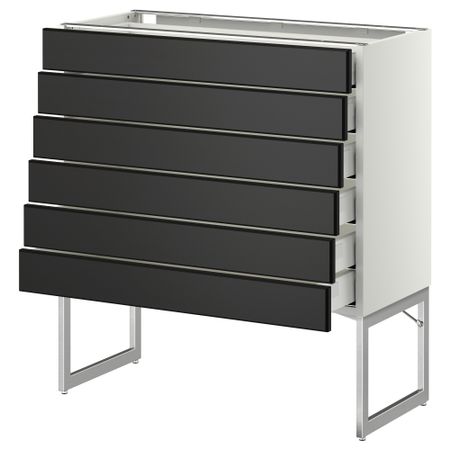 Напольный шкаф 6 фронтальных панелей, 6 нижних ящиков МЕТОД / МАКСИМЕРА, белый, Лаксарби черно-коричневый