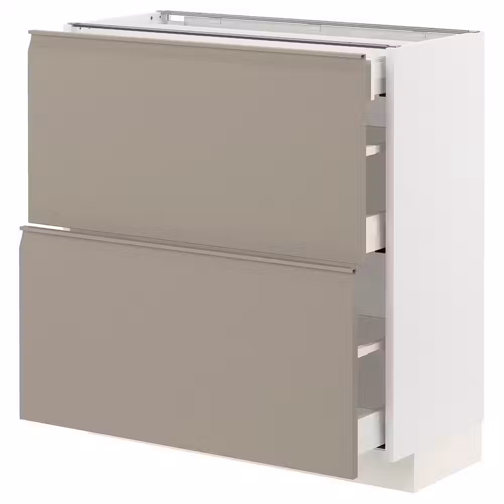 METOD / MAXIMERA Напольный шкаф/2 фасада/3 ящика - белый/Upplöv матовый темно-бежевый 80x37 см - фото 1
